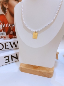 TTN7586 - Dây chuyền titan hạt trai mặt trăng hoa hồng (màu vàng)