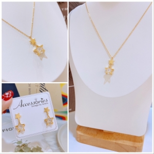 TT7721 - Set titan ngôi sao kẹp đá (dây chuyền, bông tai - màu vàng)