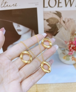 TT8055 - Set titan khoen xích (dây chuyền, bông tai - màu vàng)