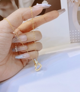 TTN8081 - Dây chuyền titan khoen đá lồng tim rỗng (màu vàng)