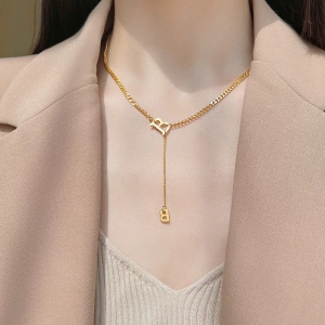 TTN8099 - Dây chuyền titan xích chữ B dây rơi (màu vàng)