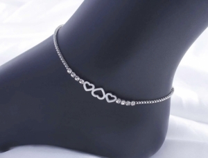 TTN8123 - Lắc chân titan tim rỗng phối đá (màu trắng)