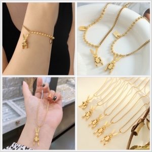 TT8160 - Set titan bi thỏ LUCK (dây chuyền, lắc tay rút - màu vàng)