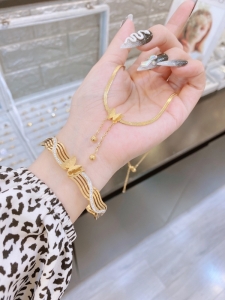 TT8217 - Set titan bướm phun cát (vòng tay, dây chuyền - màu vàng)