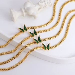 TTN8262 - Dây chuyền titan bản xích mặt bướm xanh (màu vàng)