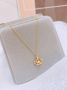 TTN8283 - Dây chuyền titan vươn miện 1 hạt đá (màu vàng)