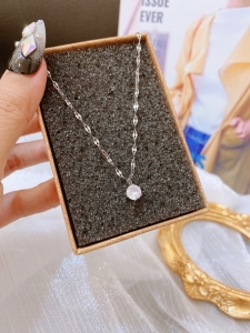 TTC8290 - Dây chuyền titan dây trúc nụ đá (màu trắng)