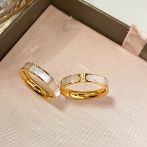 TTN8367 - Nhẫn titan khảm xà cừ 3 hạt đá (size 5/6/7/8 - màu vàng)