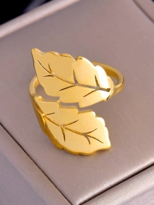 TTC8379 - Nhẫn titan lá chéo (size 6/7/8 - màu vàng)