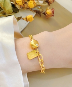 TTN8441 - Lắc tay titan xích tag Good Luck (màu vàng)
