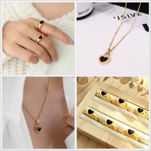 TT8467 - Set titan tim đen (dây chuyền, nhẫn - màu vàng)