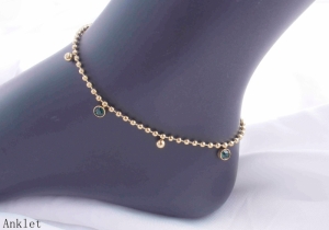 TTN8485 - Lắc chân titan bi đá xanh (màu vàng)