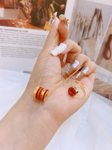 TT8518 - Set titan đá đỏ (dây chuyền, nhẫn - màu vàng)