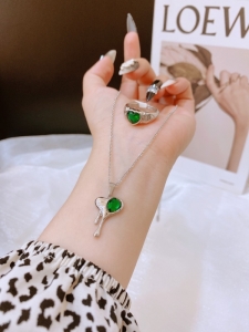 TT8603 - Set titan tim đá xanh (dây chuyền, nhẫn - màu trắng)