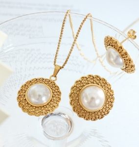 TT8684 - Set titan Vintage trai nổi (dây chuyền, bông tai - màu vàng)