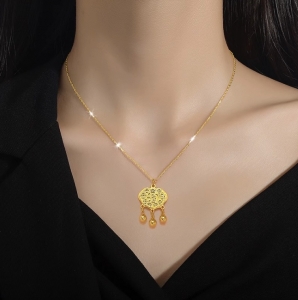 TTN8724 - Dây chuyền titan khóa trường thọ phun cát (màu vàng)