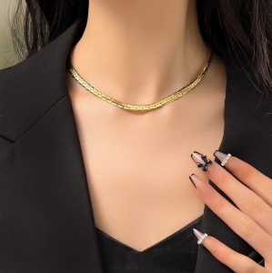 TTC8728 - Dây chuyền titan bản dẹp ghép ziczac (màu vàng)
