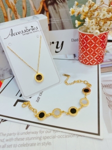 TT8788 - Set titan la mã (dây chuyền 2 mặt đen - trắng xà cừ, lắc tay - màu vàng)