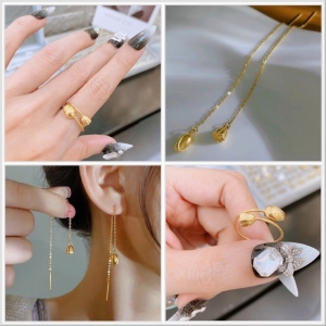 TT8832 - Set titan nụ búp sen (bông tai, nhẫn - màu vàng)