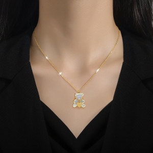 TTN8200 - Dây chuyền titan gấu xà cừ tim Love (màu vàng)