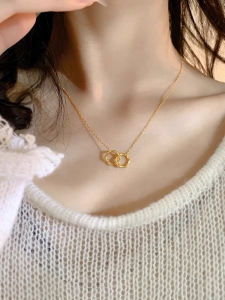 TTN8239 - Dây chuyền titan 2 khoen đốt tre (màu vàng)