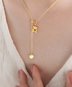 TTN8998 - Dây chuyền titan dây rút gấu Bear (màu vàng)