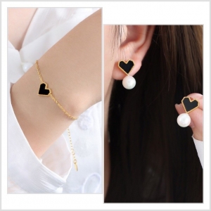 TT9912 - Set titan tim đen (lắc tay, bông tai - màu vàng)