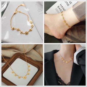 TT9934 - Set titan hoa cúc (dây chuyền, lắc chân - màu vàng)