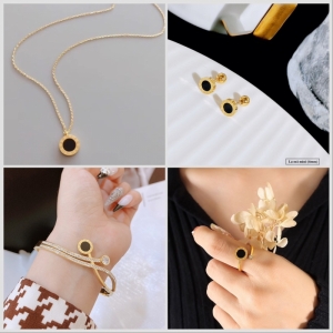 TT10004 - Set titan la mã (dây chuyền, bông tai, vòng tay, nhẫn - màu vàng)