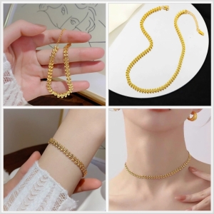 TT10012 - Set titan lá (dây chuyền, lắc tay - màu vàng)