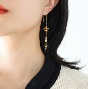 TTN10108 - Bông tai titan xỏ dây sao rỗng (màu vàng)