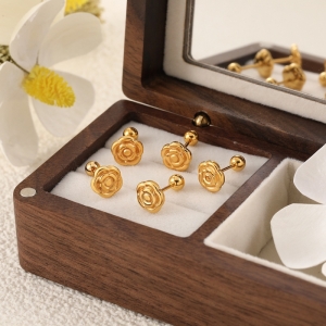 TTN10242 - Bông tai titan hoa hồng chui bi vặn (màu vàng)