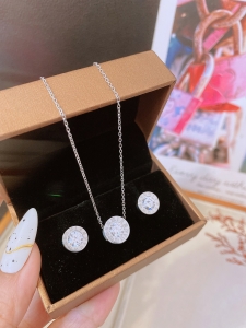 TT10297 - Set titan la mã đá trắng (dây chuyền, bông tai - màu trắng)