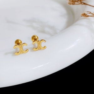TTN10343 - Bông tai titan CELINE chui bi vặn (màu vàng)