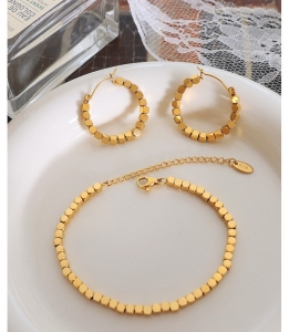 TT10373 - Set titan hạt vuông (lắc tay, bông tai - màu vàng)