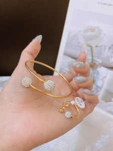 TT10414 - Set titan châu bọc đá (vòng tay, nhẫn - màu vàng)