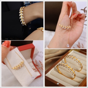 TT10489 - Set titan lá (dây chuyền, vòng tay - màu vàng)