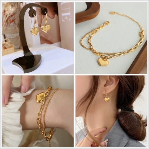 TT10491 - Set titan tim phồng (lắc tay, bông tai - màu vàng)