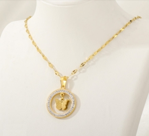 TTC10595 - Dây chuyền titan dây trúc mặt đá tròn bướm cát (màu vàng)