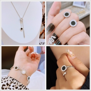 TT10606 - Set titan la mã (dây chuyền, bông tai, lắc tay, nhẫn - màu trắng)
