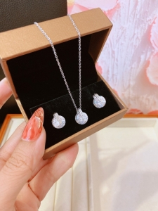 TT10616 - Set titan LOVE kẹp đá (dây chuyền, bông tai - màu trắng)