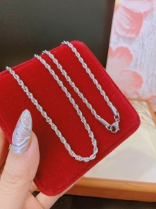 TTC10621 - Dây chuyền titan xoắn bản 3mm form dài (61cm không tăng đưa - màu trắng)