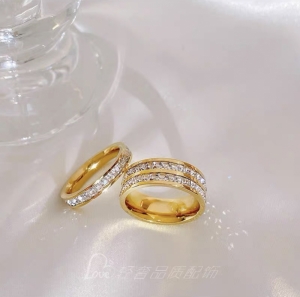 TT10665 - Set nhẫn đơn và nhẫn kép full đá vuông (size 5/6/7/8 - màu vàng)