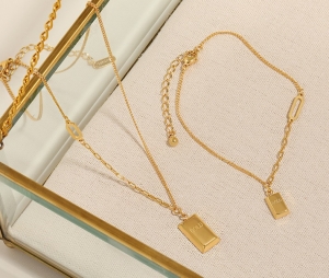 TT10684 - Set titan thỏi vàng (dây chuyền, lắc chân - màu vàng)