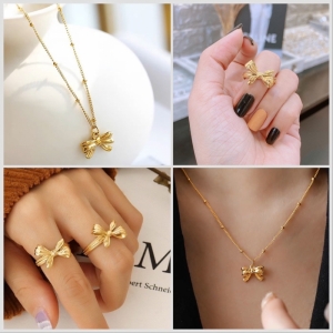 TT10705 - Set titan nơ xinh (dây chuyền, nhẫn - màu vàng)