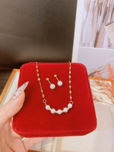 TT10824 - Set titan hat trai mini phối bi (dây chuyền, bông tai - màu vàng)