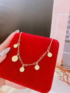 TTN10825 - Lắc chân titan đồng xu nữ hoàng (màu vàng)