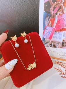 TT10850 - Set titan bướm phun cát (dây chuyền, bông tai - màu vàng)