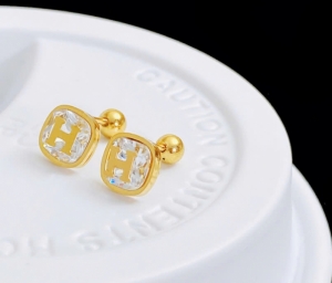 TT11110 - Bông tai titan đá trắng vuông HERMES chui bi vặn