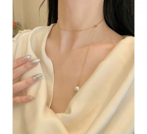 TTN11185 - Dây chuyền titan dây rút ngọc trai rơi